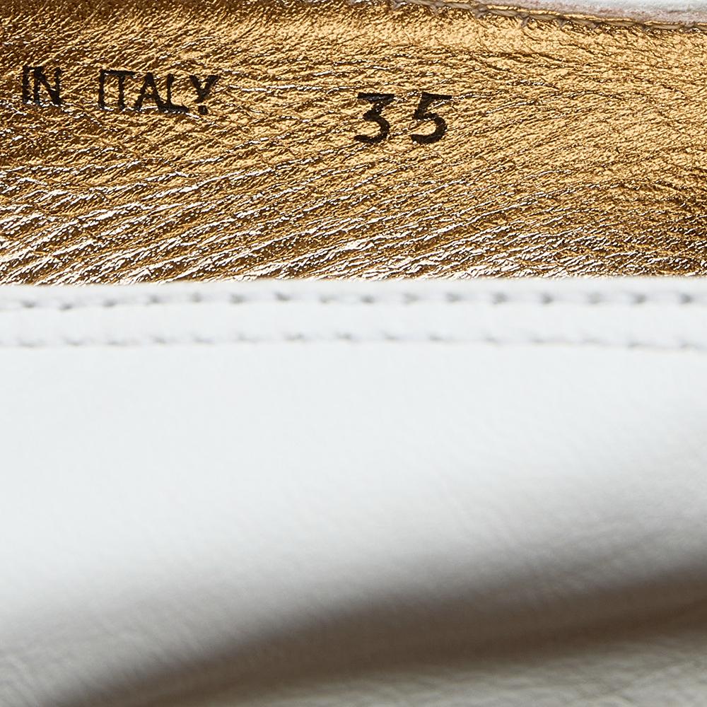 Prada Metallic Gold/White Logo Embellished Platform Espadrille Flats Size 35 1