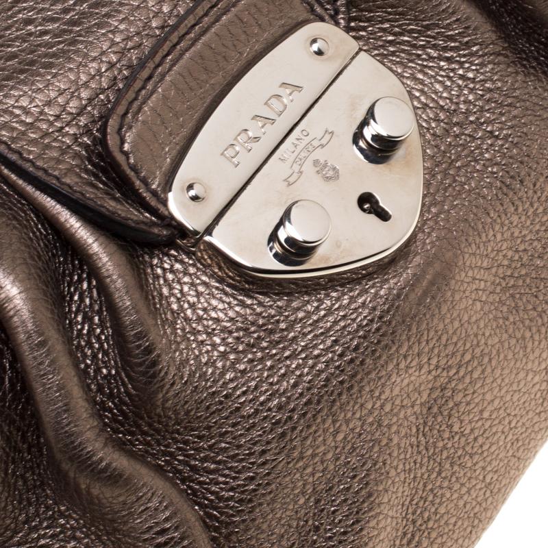 Prada Metallic Grey Leather Shoulder Bag 3