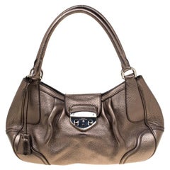 Prada Metallic Grey Leather Shoulder Bag