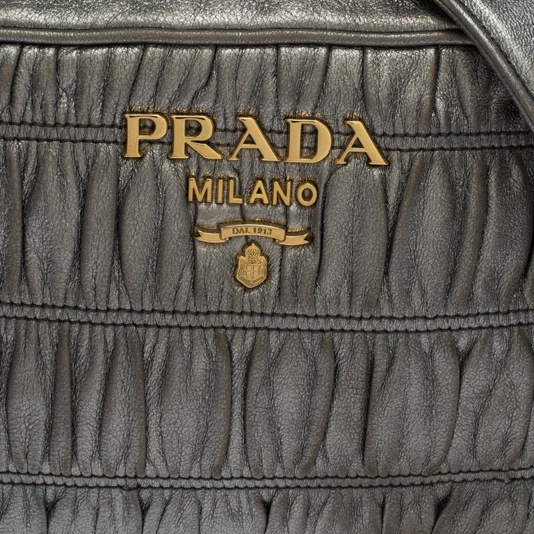 Prada Metallic Grey Matelasse Leather Camera Shoulder Bag at 1stDibs