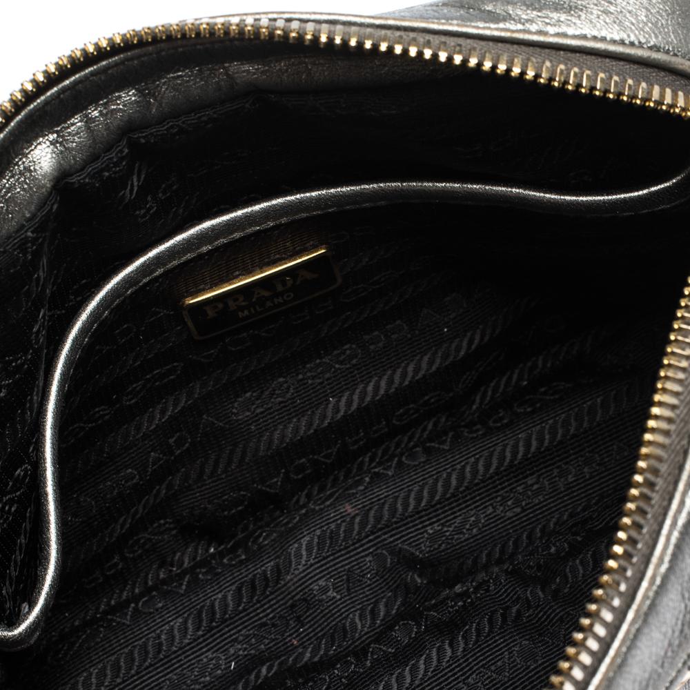 Women's Prada Metallic Grey Matelasse Leather Camera Shoulder Bag