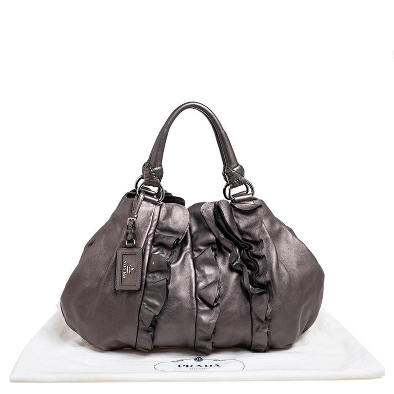 Prada Metallic Leather Ruffle Pochette Bag