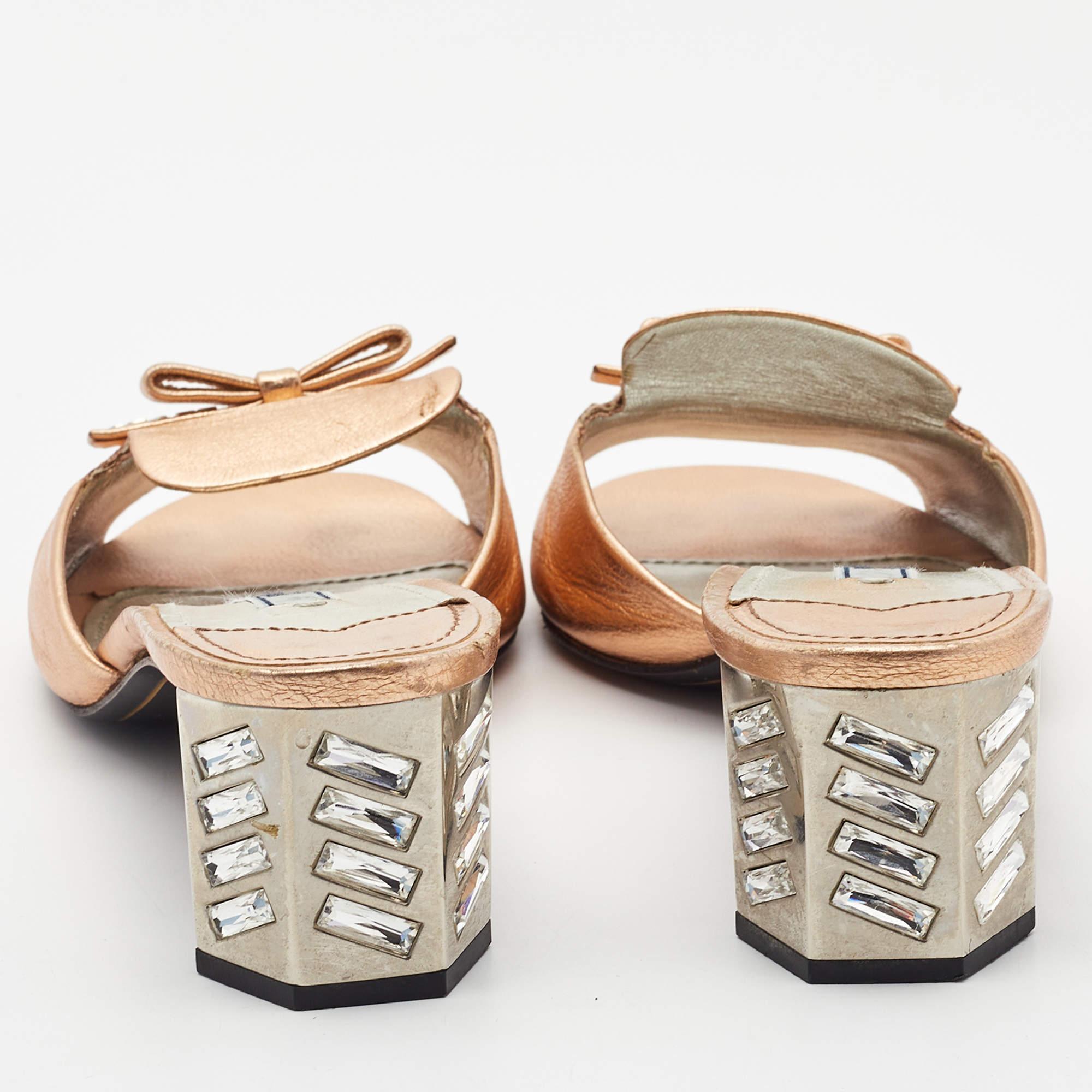 Women's Prada Metallic Leather Block Heel Slides Size 39.5