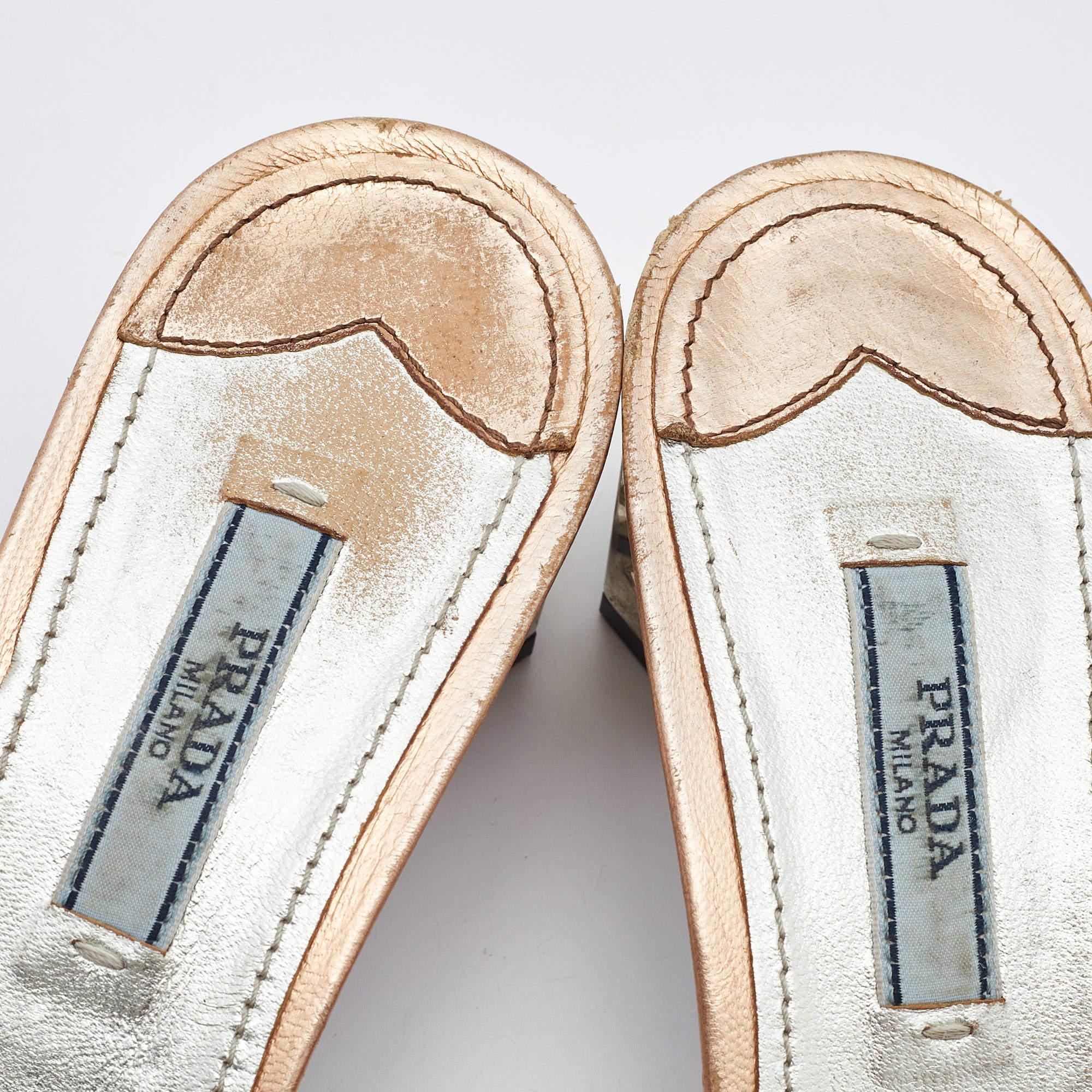 Prada Metallic Leather Block Heel Slides Size 39.5 4