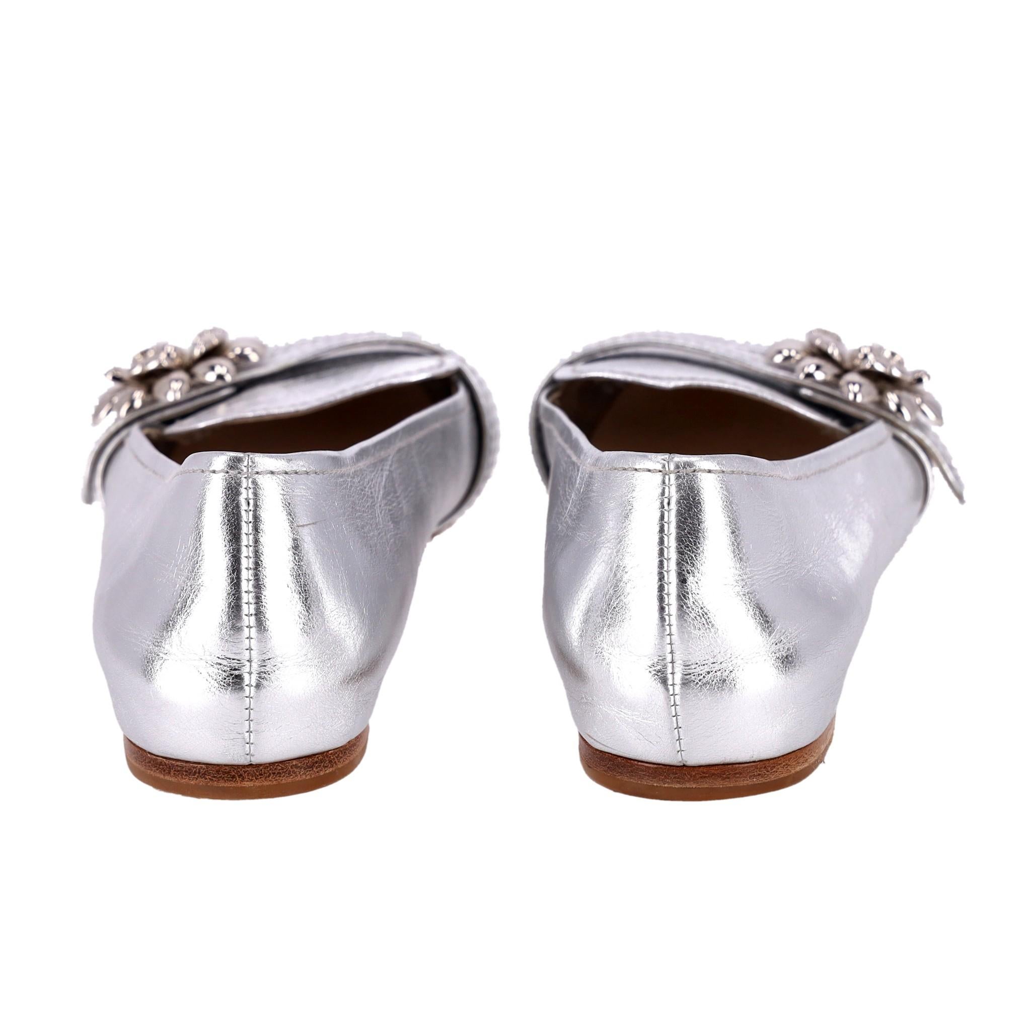 Women's Prada Metallic Leather Flower Brooch Loafers