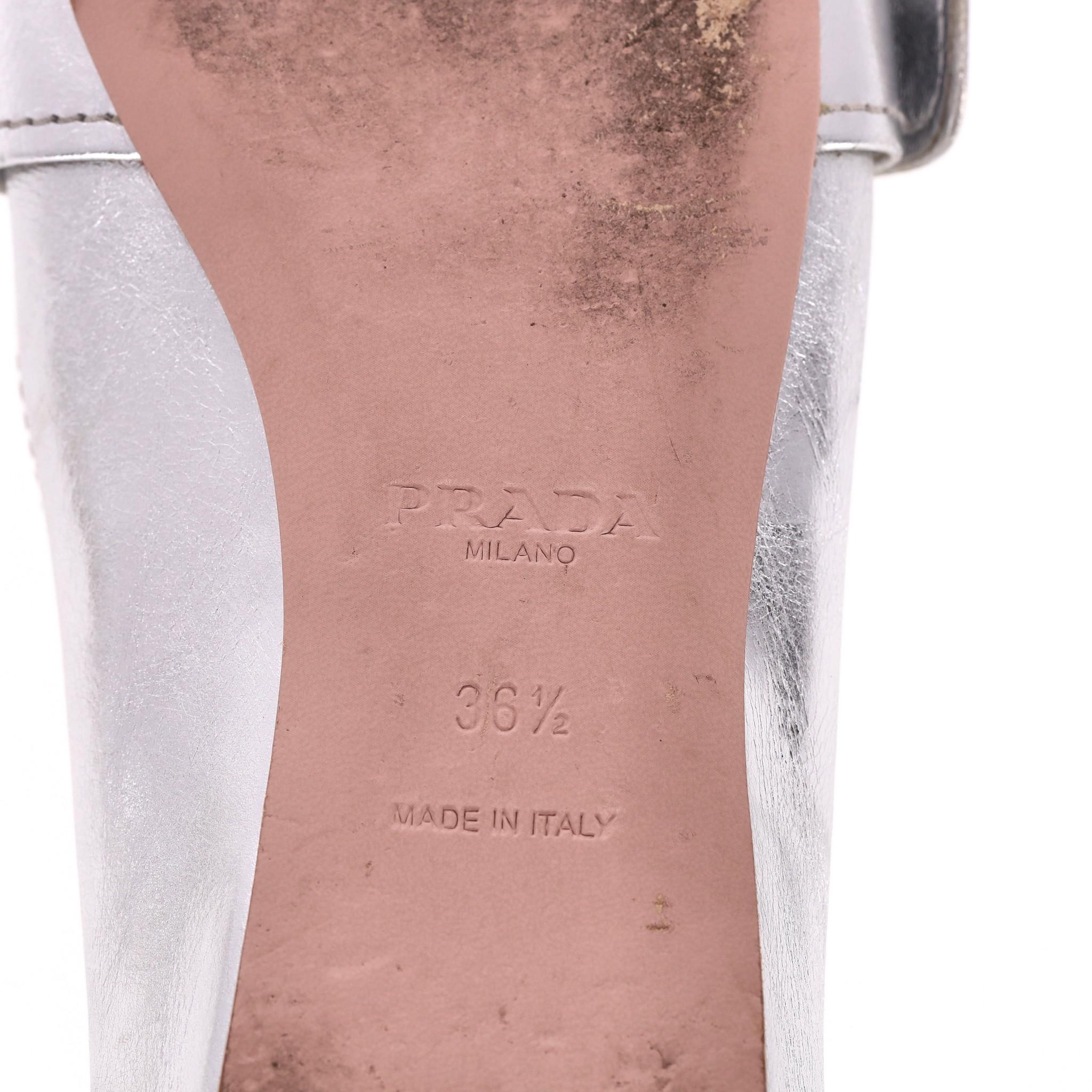 Prada Metallic Leather Flower Brooch Loafers 3