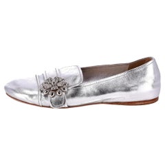Prada Metallic Leather Flower Brooch Loafers
