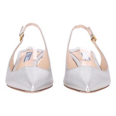 Prada Metallic Leather Slingback Kitten Heel Pumps