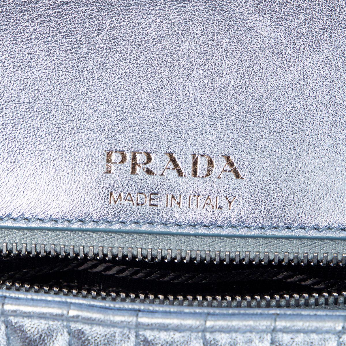 Gray PRADA metallic light blue leather DIAGRAMME MEDIUM Shoulder Bag