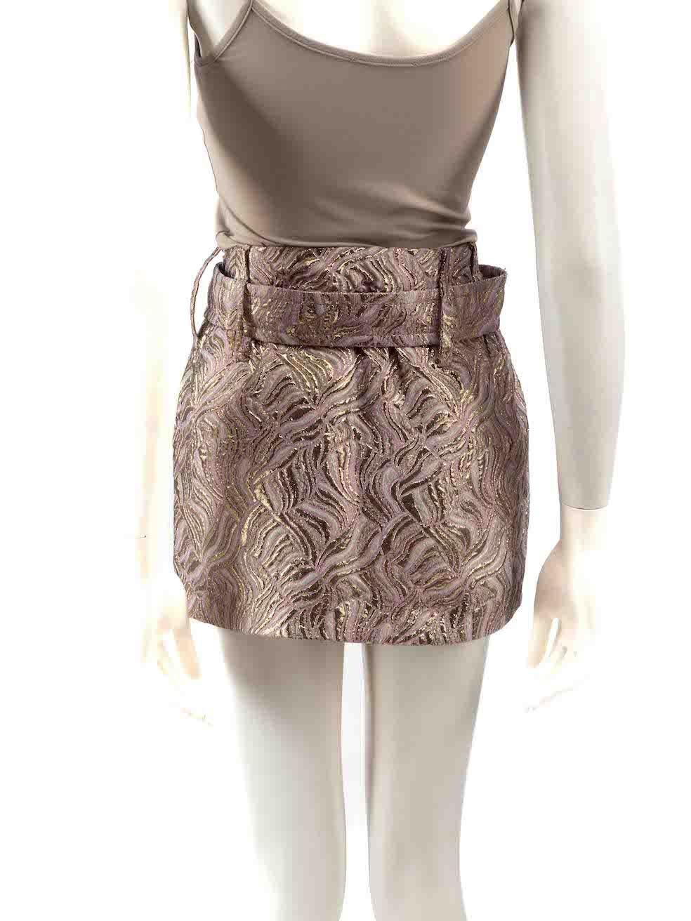 Brown Prada Metallic Logo Jacquard Belted Mini Skirt Size S