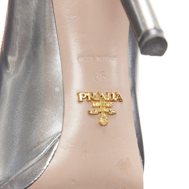 PRADA metallic mirrored silver leather round toe platform pump EU36 US6 UK3 8
