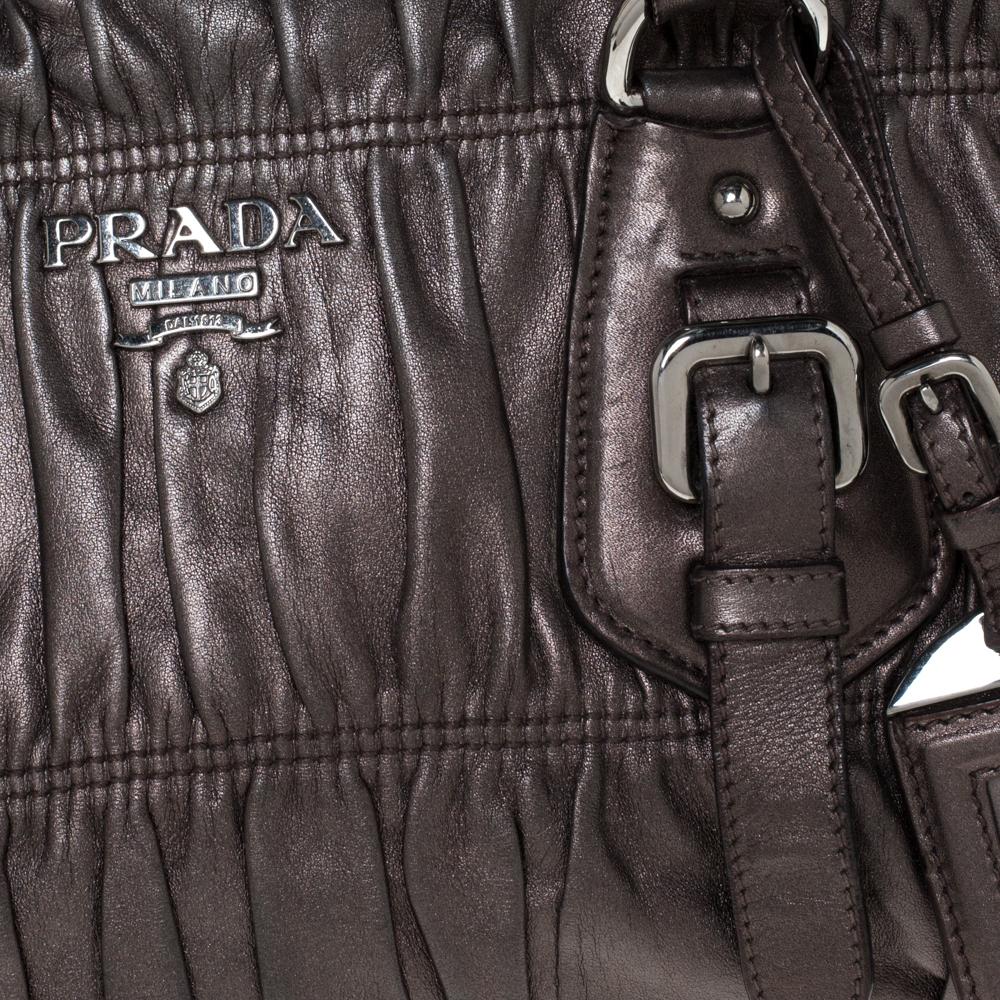 Black Prada Metallic Nappa Gaufre Leather Medium Datchel