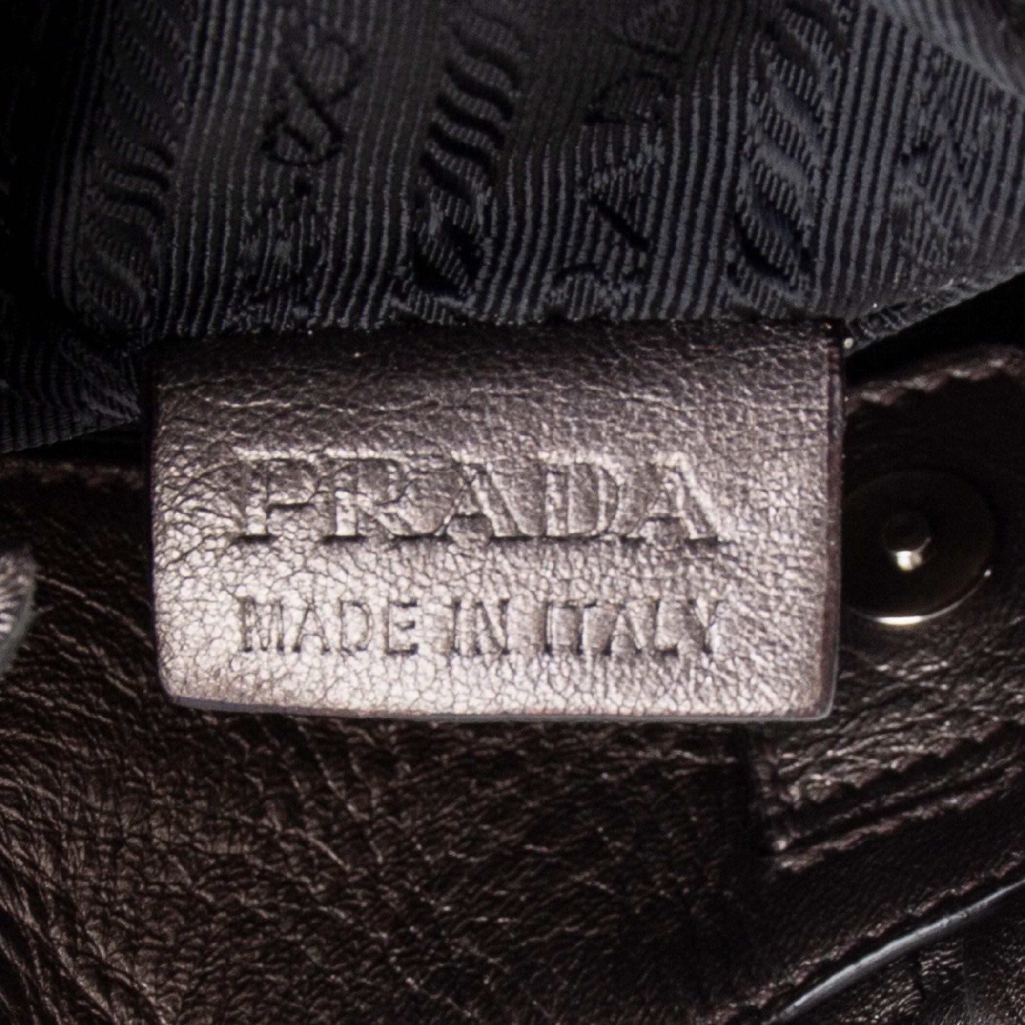PRADA metallic pewter RUCHED leather Small Shoulder Bag 1