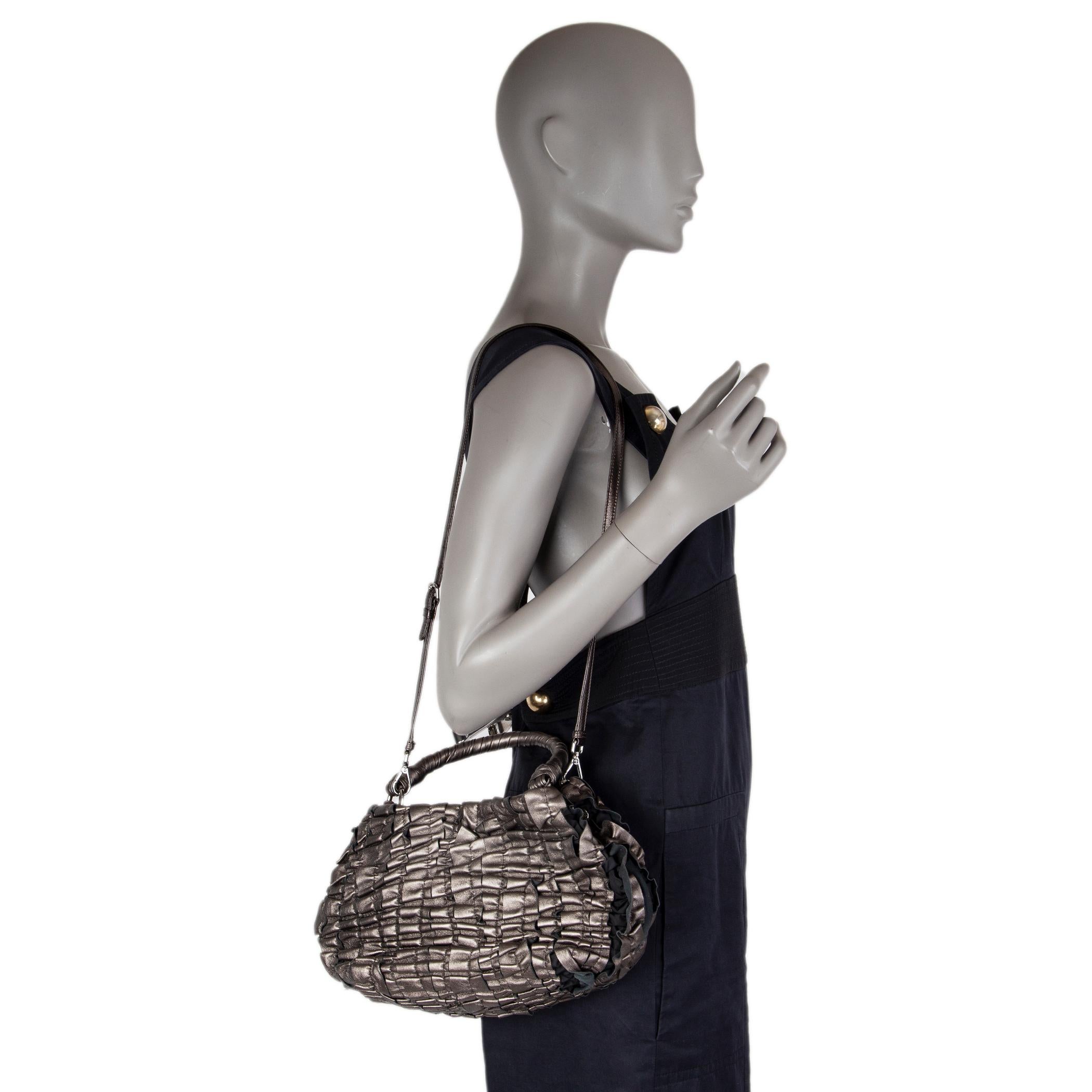 PRADA metallic pewter RUCHED leather Small Shoulder Bag 3