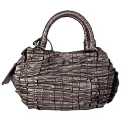 PRADA metallic pewter RUCHED leather Small Shoulder Bag