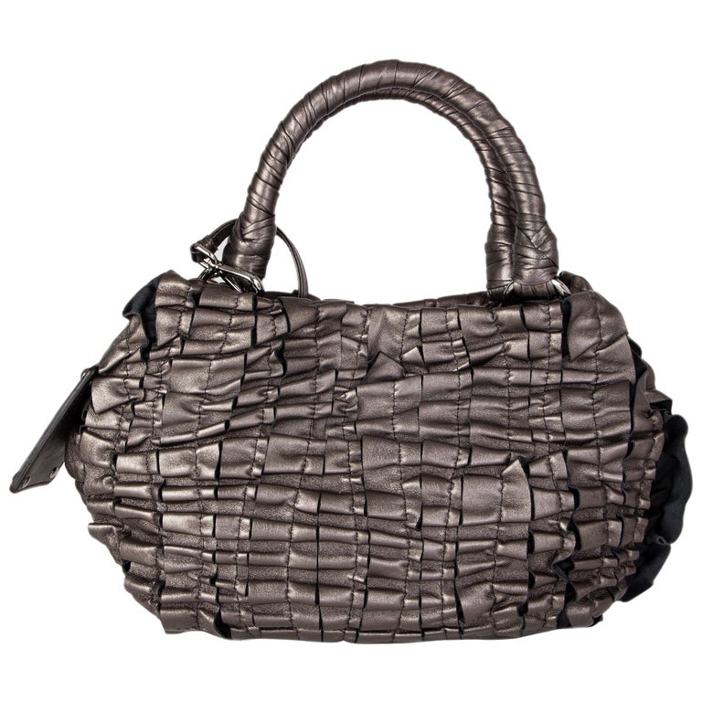 PRADA metallic pewter RUCHED leather Small Shoulder Bag at 1stDibs