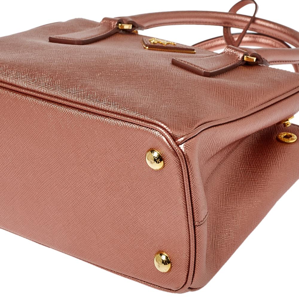 Women's Prada Metallic Pink Saffiano Lux Leather Mini Galleria Tote