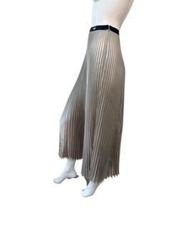 Prada Metallic Plissé Midi Skirt with Logo Waistband, IT 40