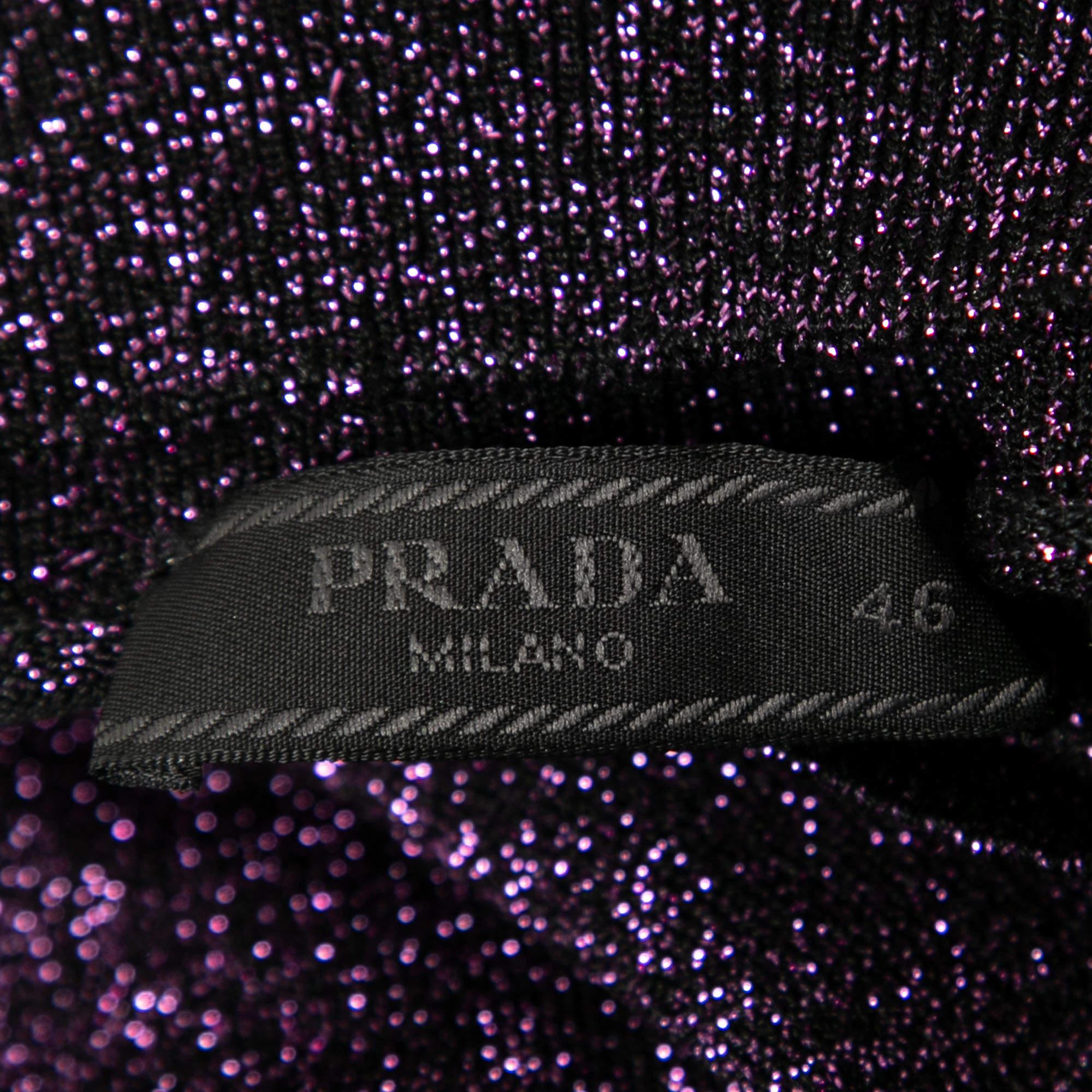 Black Prada Metallic Purple Lurex Knit Turtle Neck Long Sleeve Sweater L For Sale