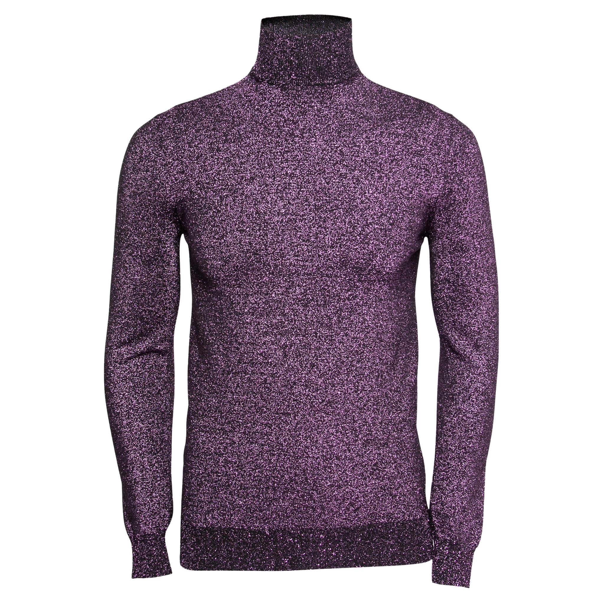 Prada Metallic Purple Lurex Knit Turtle Neck Long Sleeve Sweater L For Sale