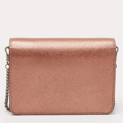 Prada Metallic Rose Gold Saffiano Lux Leather Chain Wallet