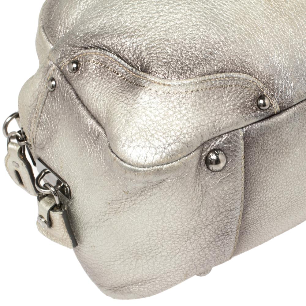 Prada Metallic Silver Cervo Antik Leather Bauletto Bag 5