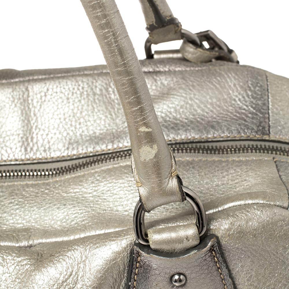 Prada Metallic Silver Cervo Antik Leather Bauletto Bag 2