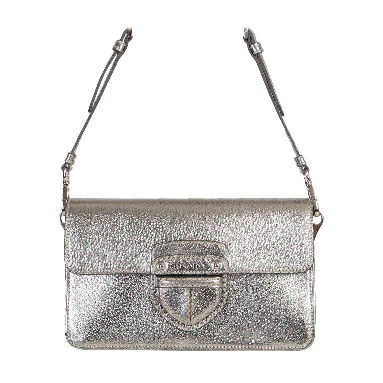 PRADA metallic silver Cinghale leather Crossbody Shoulder Bag
