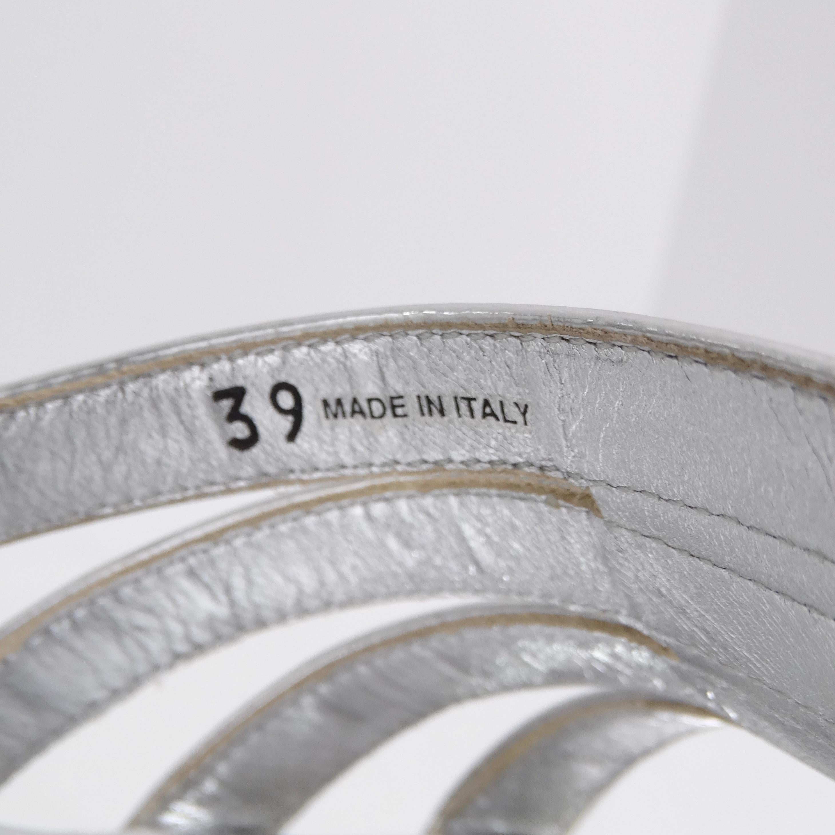 Prada Metallic Silver Floral Jacquard Leather Wedge Sandals 2