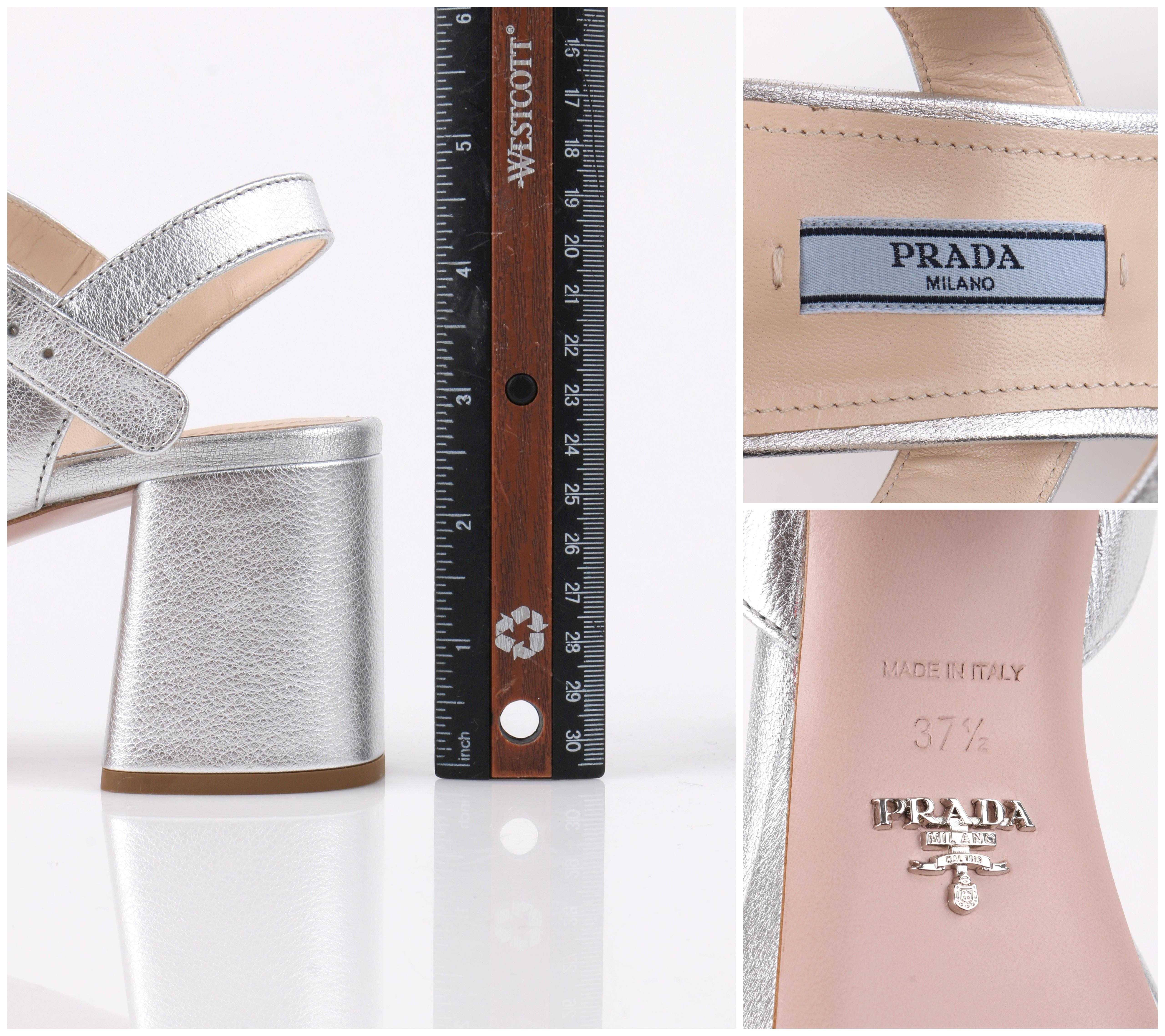 PRADA Metallic Silver Leather Platform Block Heel Sandals Heels 4