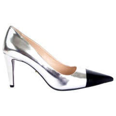 PRADA metallic silver leather Pointed-Toe Pumps Shoes 38