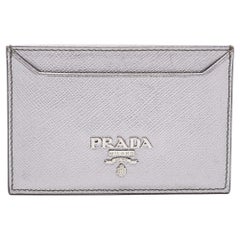 Prada Metallic Silver Saffiano Leather Card Holder