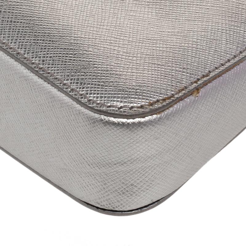 Women's Prada Metallic Silver Saffiano Leather Crossbody Bag