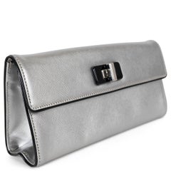 PRADA metallic silver Saffiano leather TURNLOCK Clutch Bag