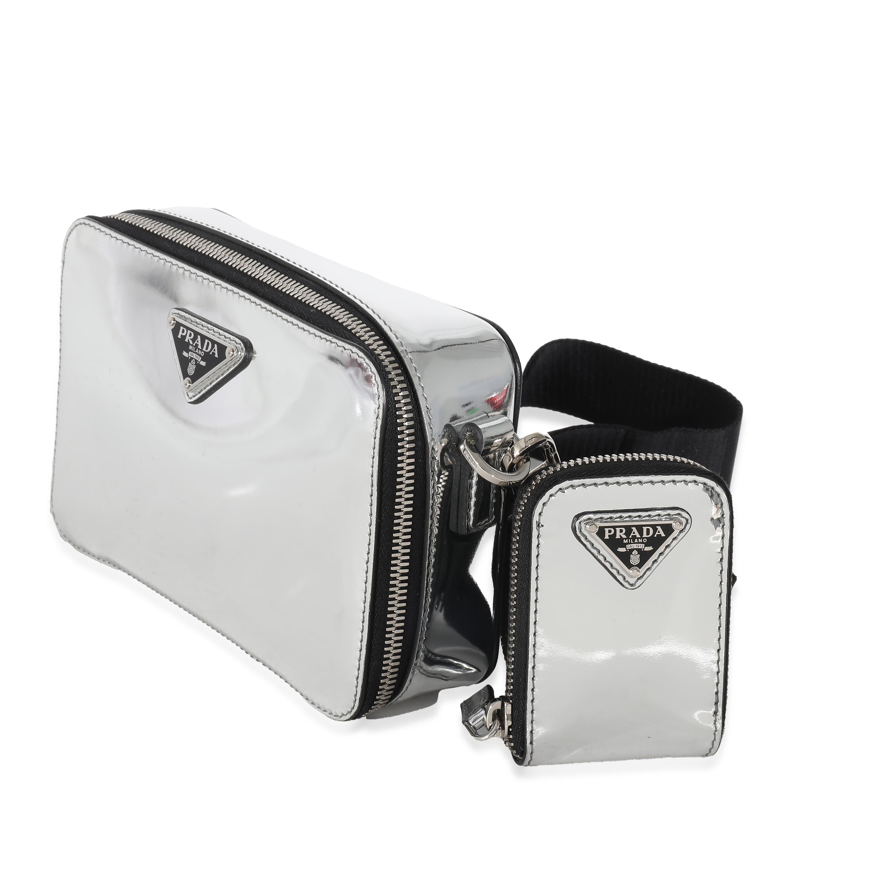 Women's or Men's Prada Metallic Silver Spazzolato Brique Crossbody