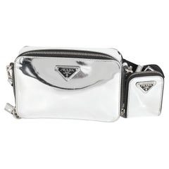 Prada Metallic Silver Spazzolato Brique Crossbody
