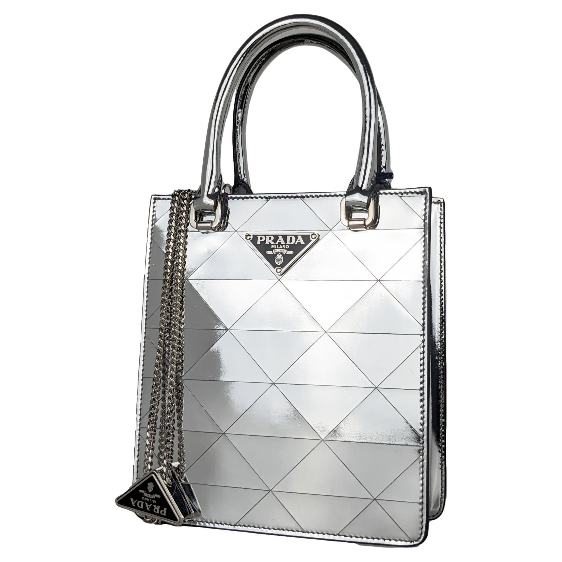 Prada Grey Satin Crystal Embellished Frame Top Handle Bag at 1stDibs