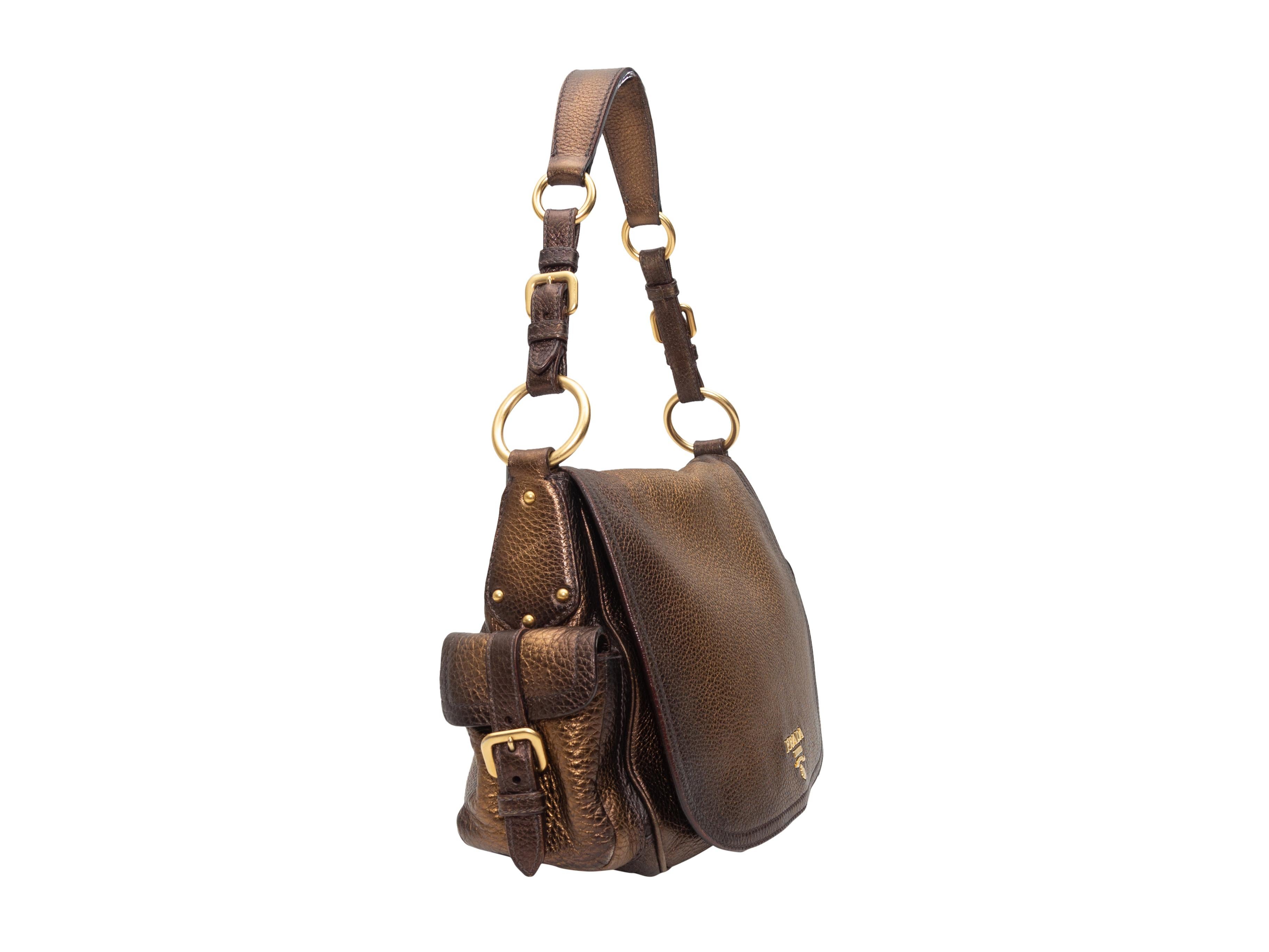 Brown  Prada Metallic Vitello Daino Antik Shoulder Bag