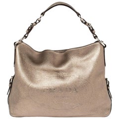 Prada Metallic Vitello Grain Leather Logo Embossed Hobo Prada Metallic Vitello Grain Leather Logo Embossed Hobo