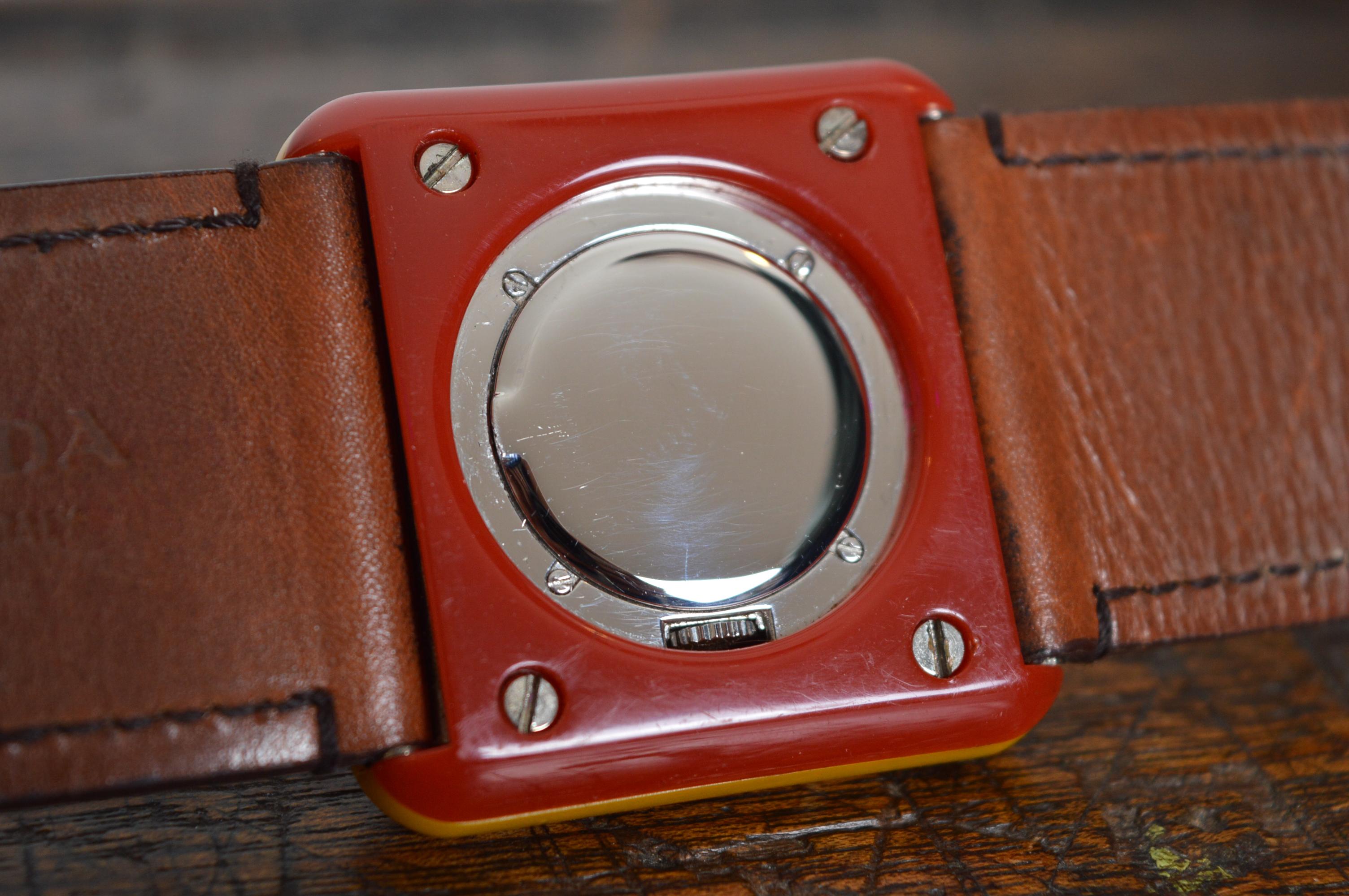 PRADA mid century Italian style Resin & Leather Red and yellow Cocktail Watch 5