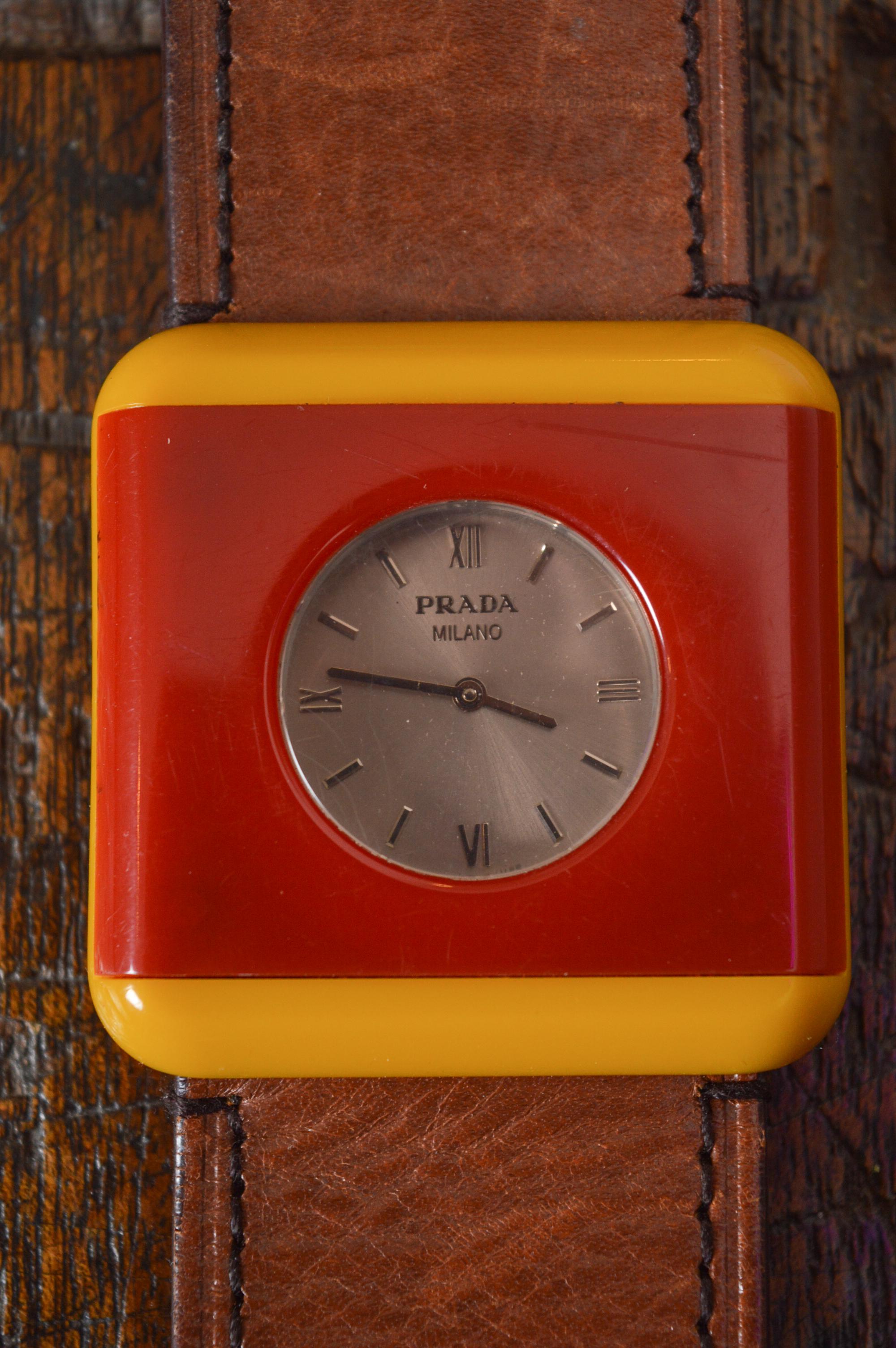 PRADA mid century Italian style Resin & Leather Red and yellow Cocktail Watch 8