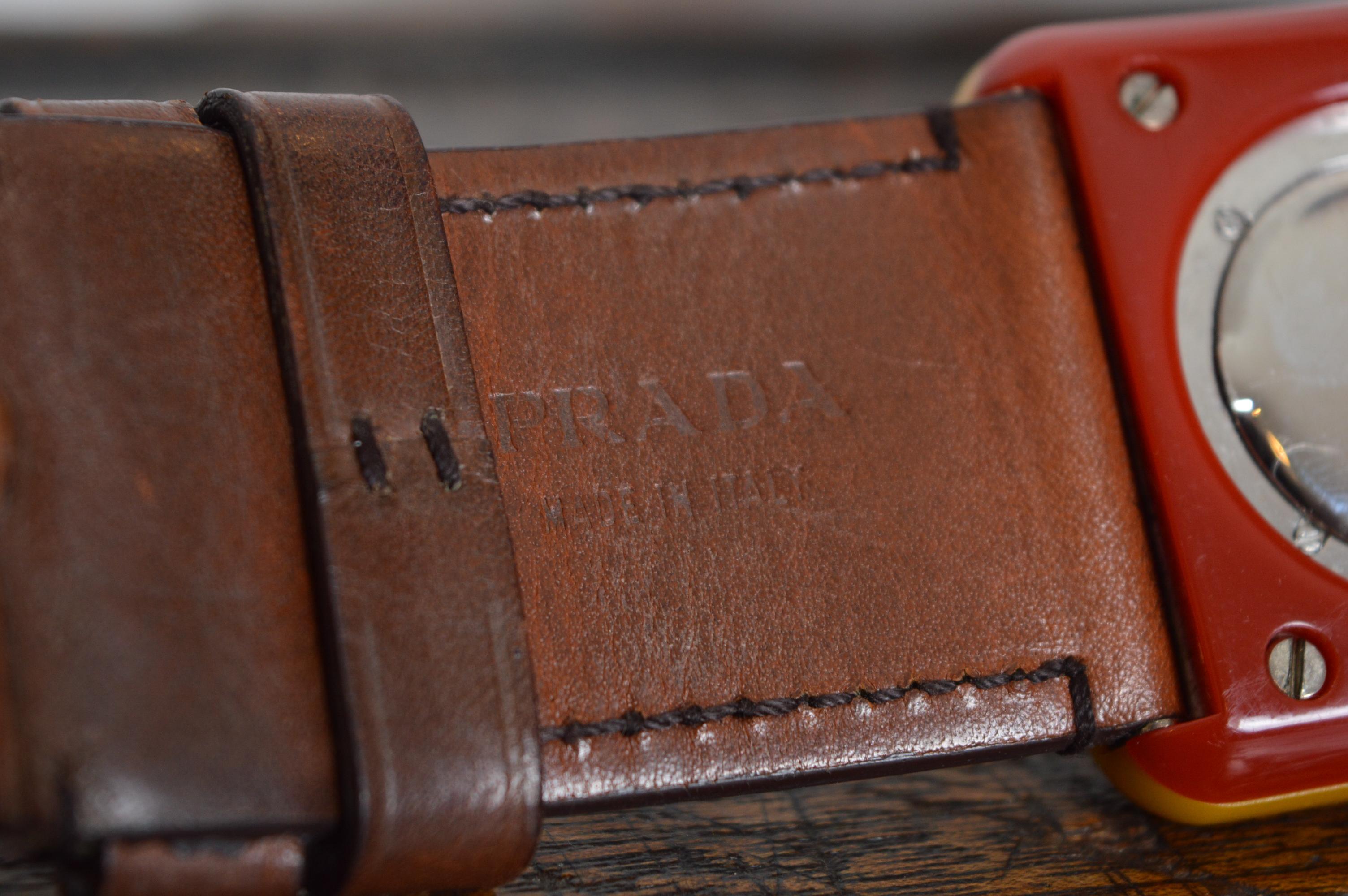 PRADA mid century Italian style Resin & Leather Red and yellow Cocktail Watch 4