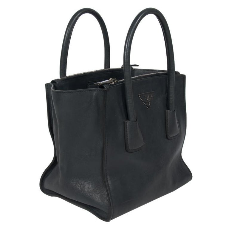 Women's Prada Midnight Blue Glace Calfskin Leather Twin Pocket Double Handle Tote