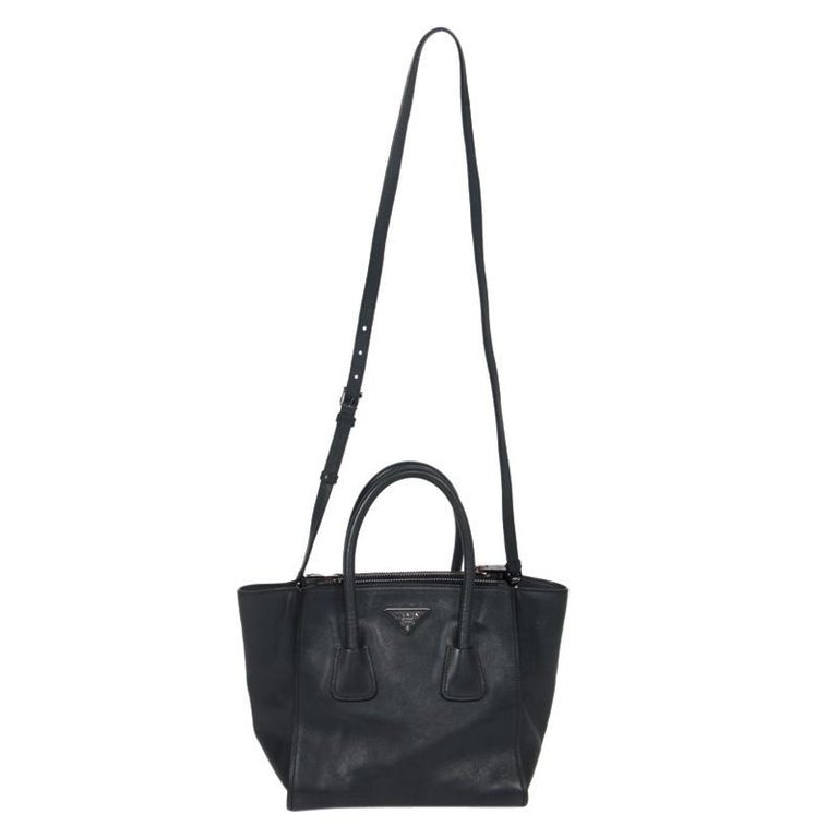 Prada Midnight Blue Glace Calfskin Leather Twin Pocket Double Handle Tote 4