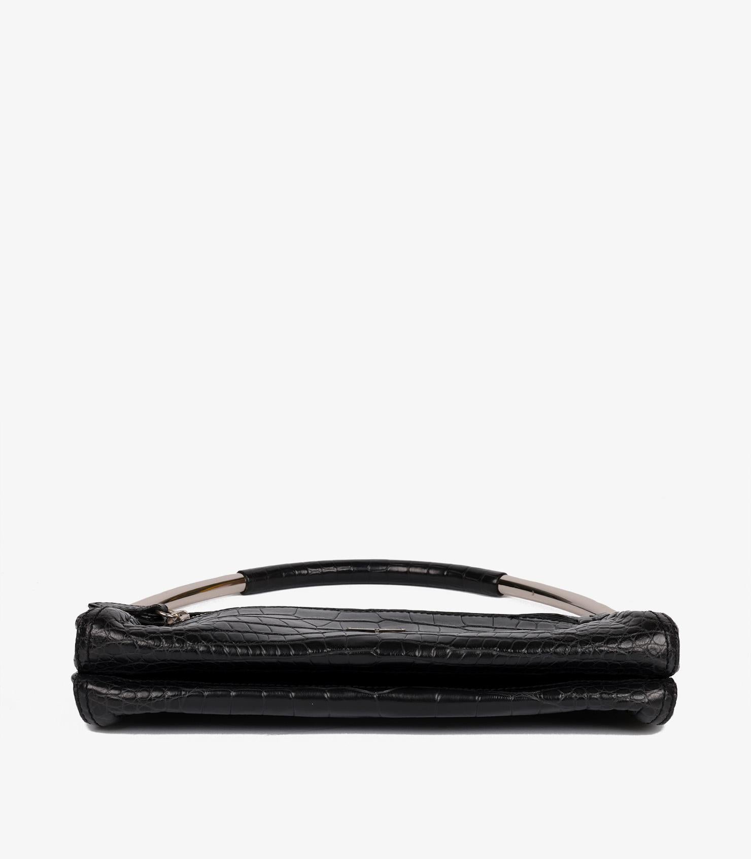 Women's or Men's Prada Midnight Blue Matte Alligator Leather Ring Top Handle Shoulder Bag