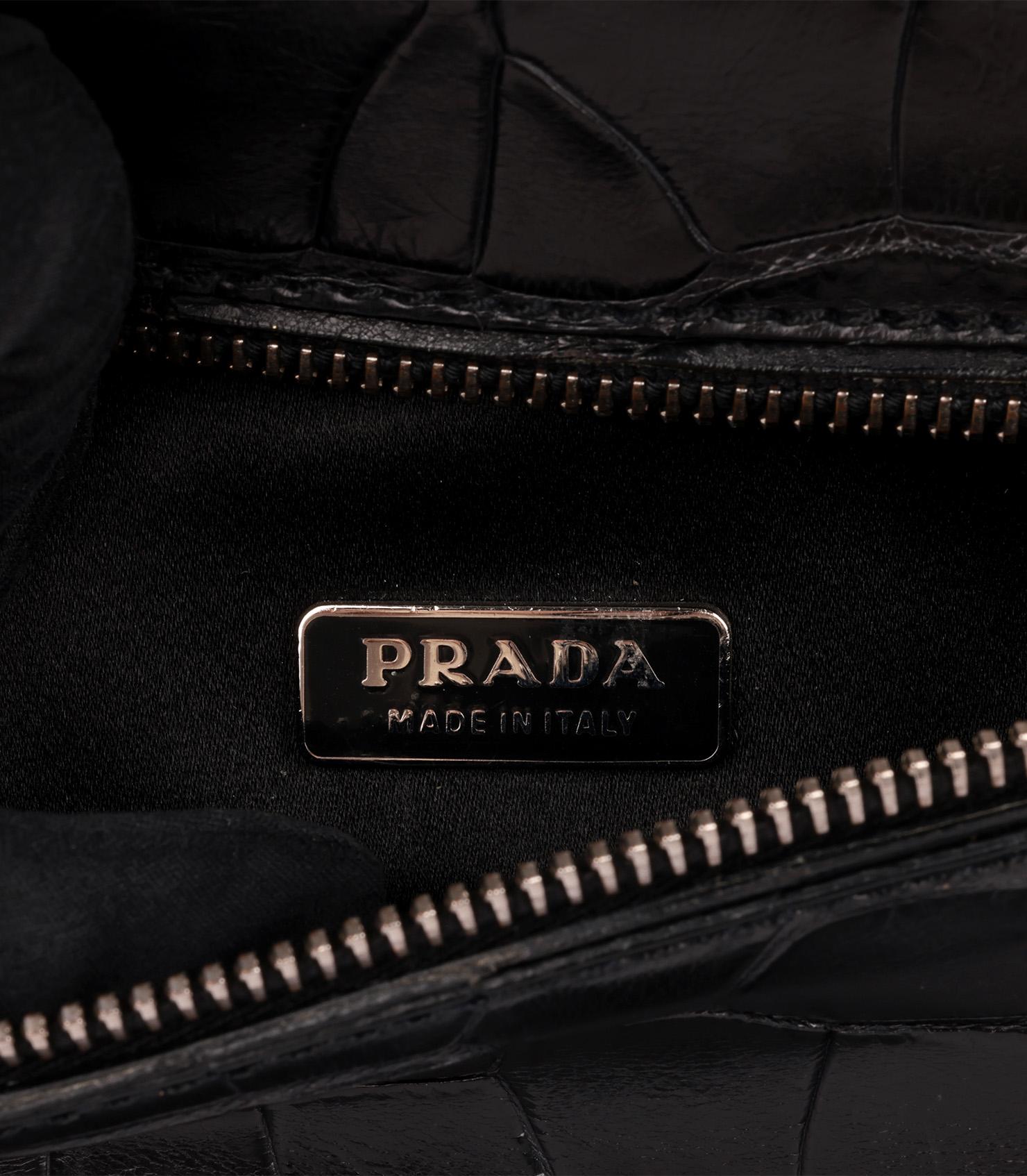 Prada Midnight Blue Matte Alligator Leather Ring Top Handle Shoulder Bag 1