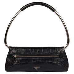 Bolso de hombro con asa superior de piel de cocodrilo mate azul medianoche de Prada