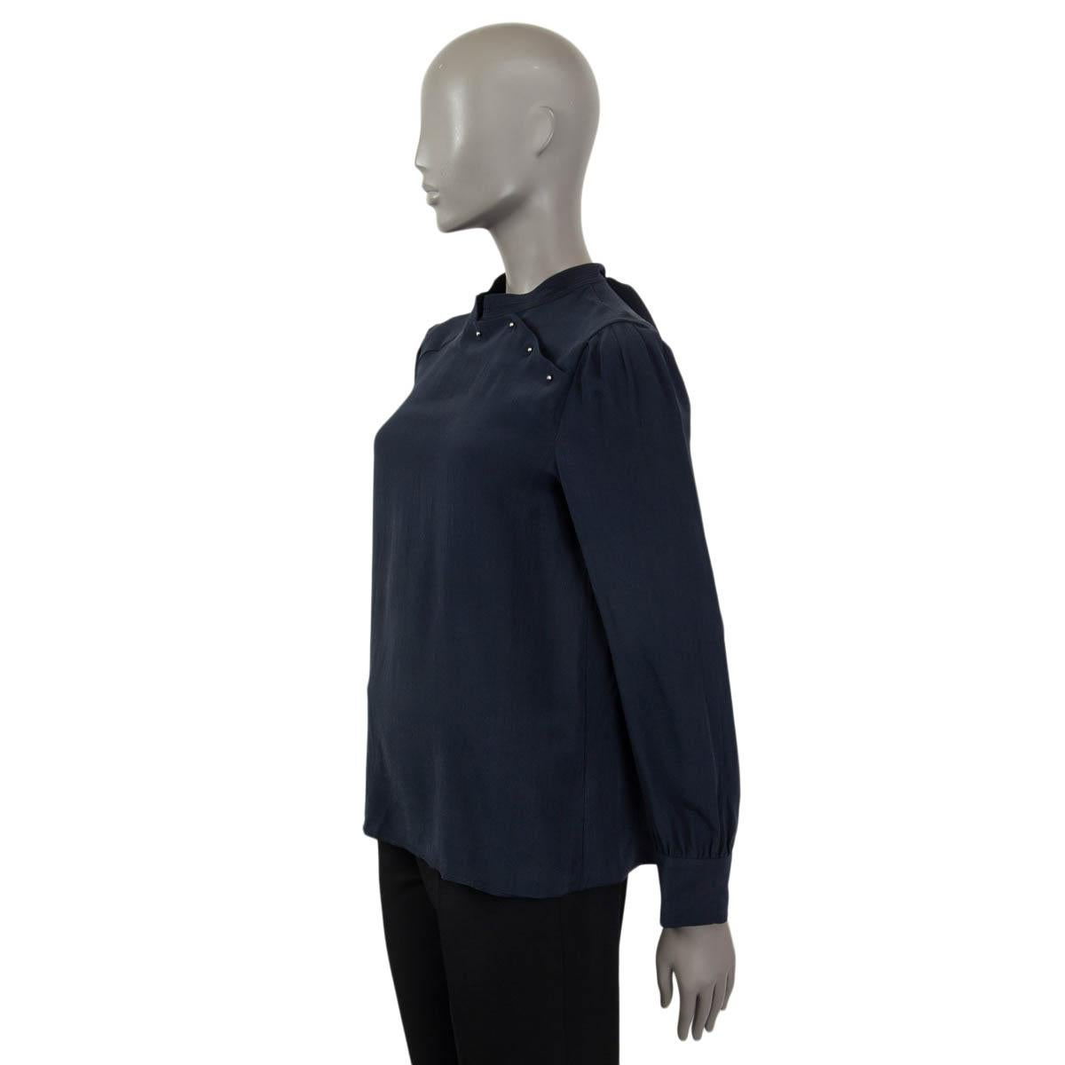 Women's PRADA midnight blue silk CHEONGSAM Blouse Shirt S For Sale