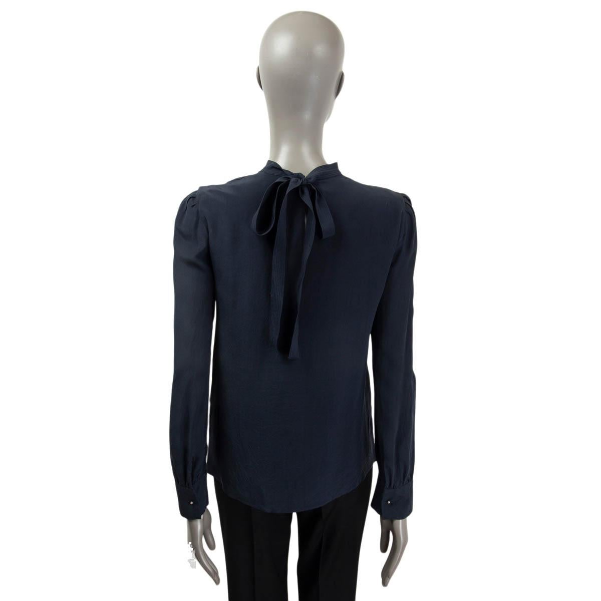 PRADA midnight blue silk CHEONGSAM Blouse Shirt S For Sale 1