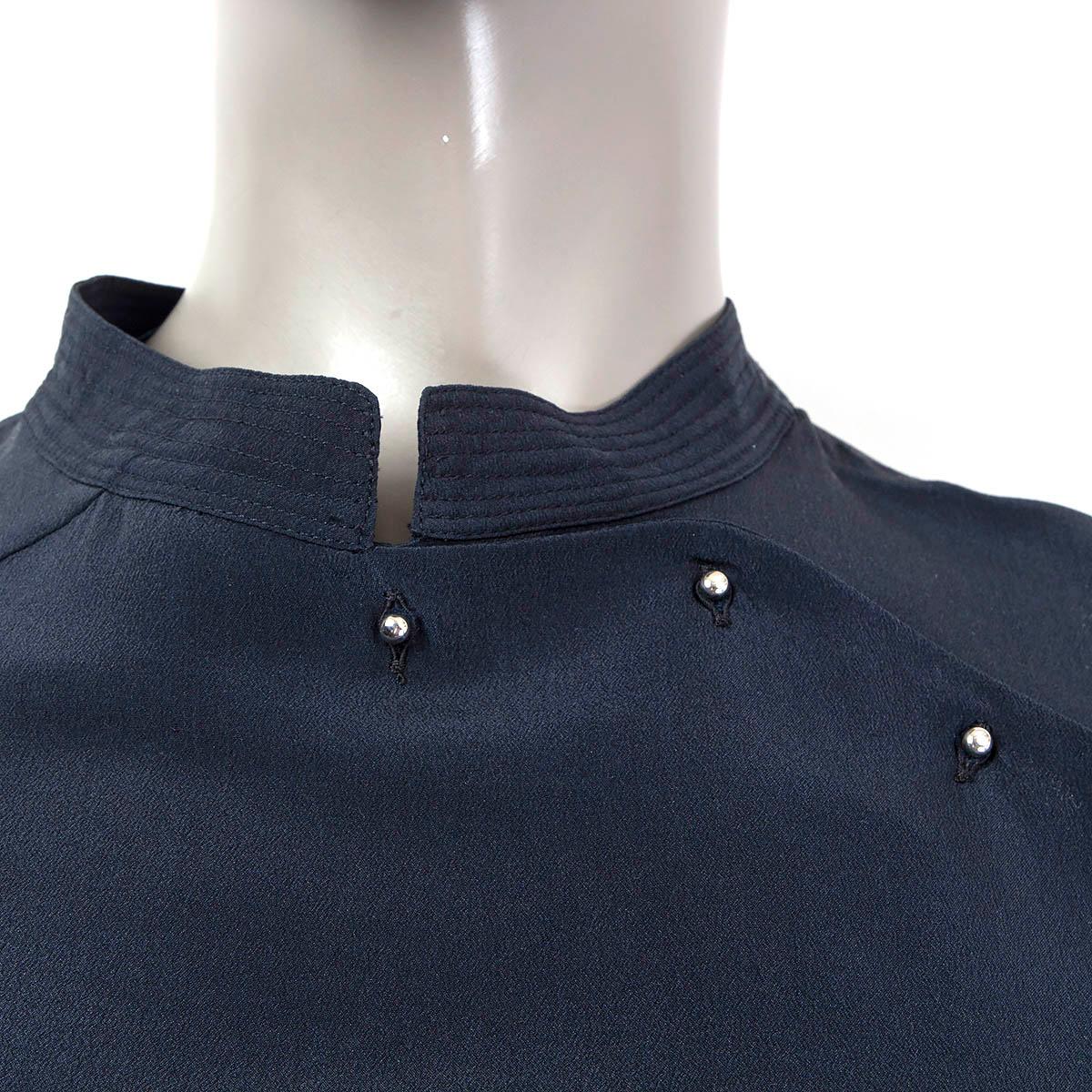 PRADA midnight blue silk CHEONGSAM Blouse Shirt S For Sale 2